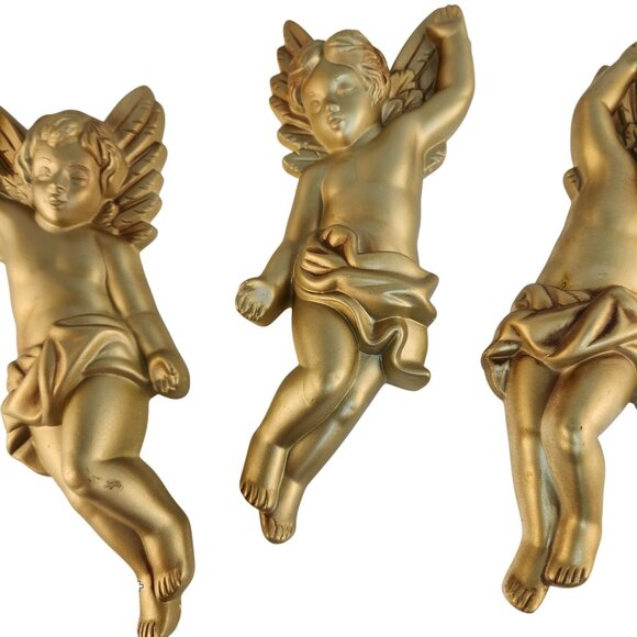 Vintage 1968 Miller Studio Cherub Angel Wall Hanging Set of 3 Chalkware - Picture 7 of 13